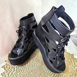 Black Wedge Sandals Size 8 (38)